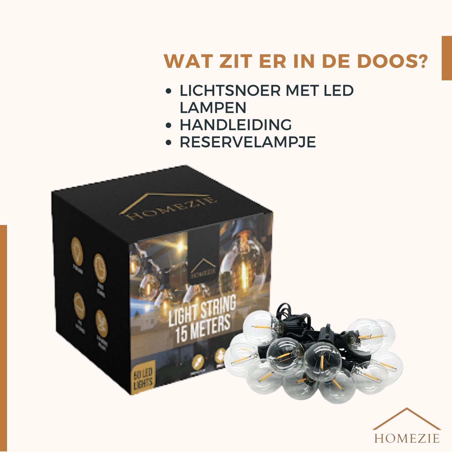 Homezie® Lichtsnoer | Warm wit | G40 LED-lampen | Waterdicht | Dimbaar & Koppelbaar | Buitenverlichting | Meerdere lengtes verkrijgbaar