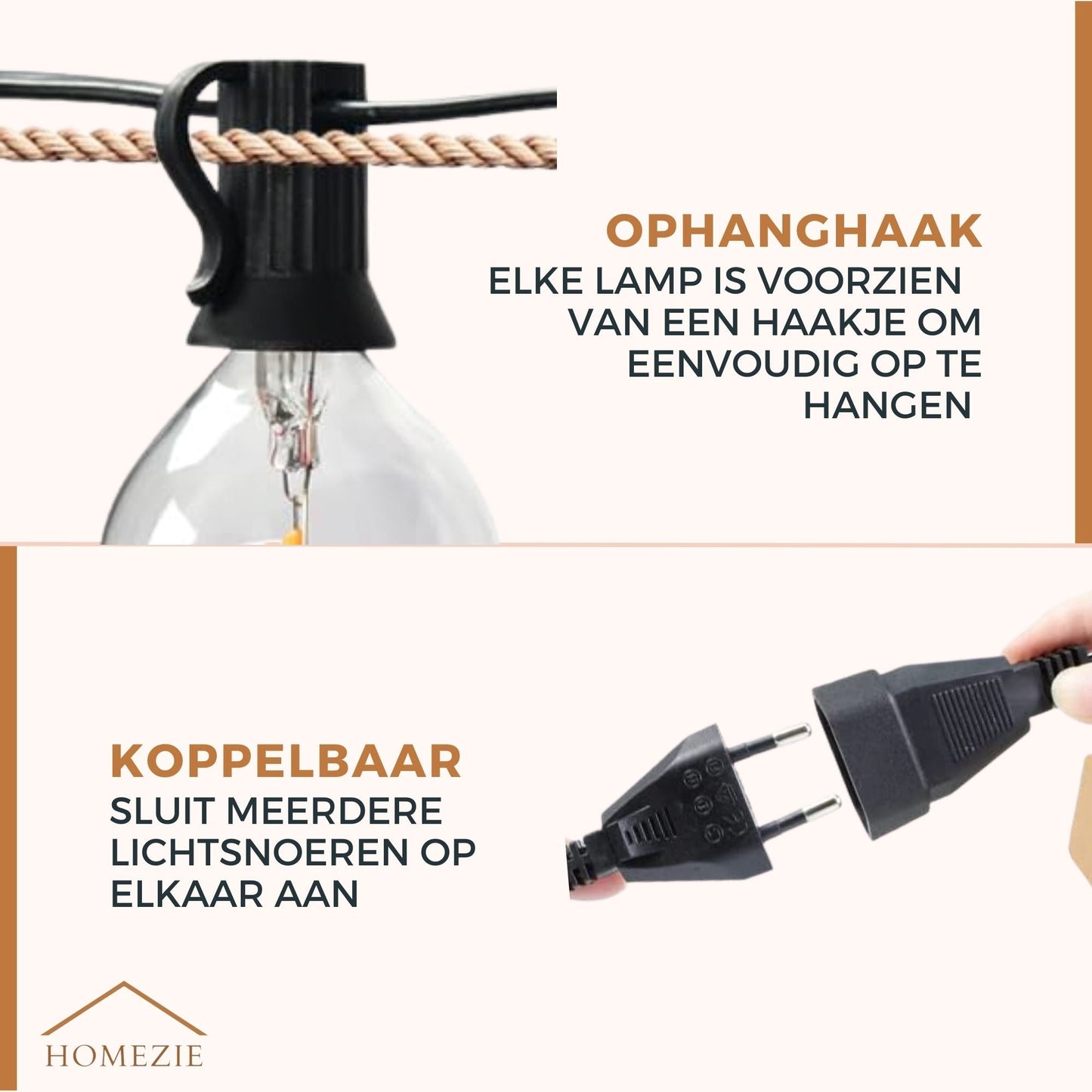 Homezie® Lichtsnoer | Warm wit | G40 LED-lampen | Waterdicht | Dimbaar & Koppelbaar | Buitenverlichting | Meerdere lengtes verkrijgbaar