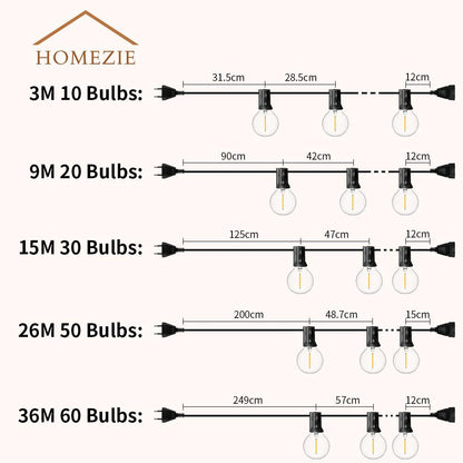 Homezie® Lichtsnoer | Warm wit | G40 LED-lampen | Waterdicht | Dimbaar & Koppelbaar | Buitenverlichting | Meerdere lengtes verkrijgbaar